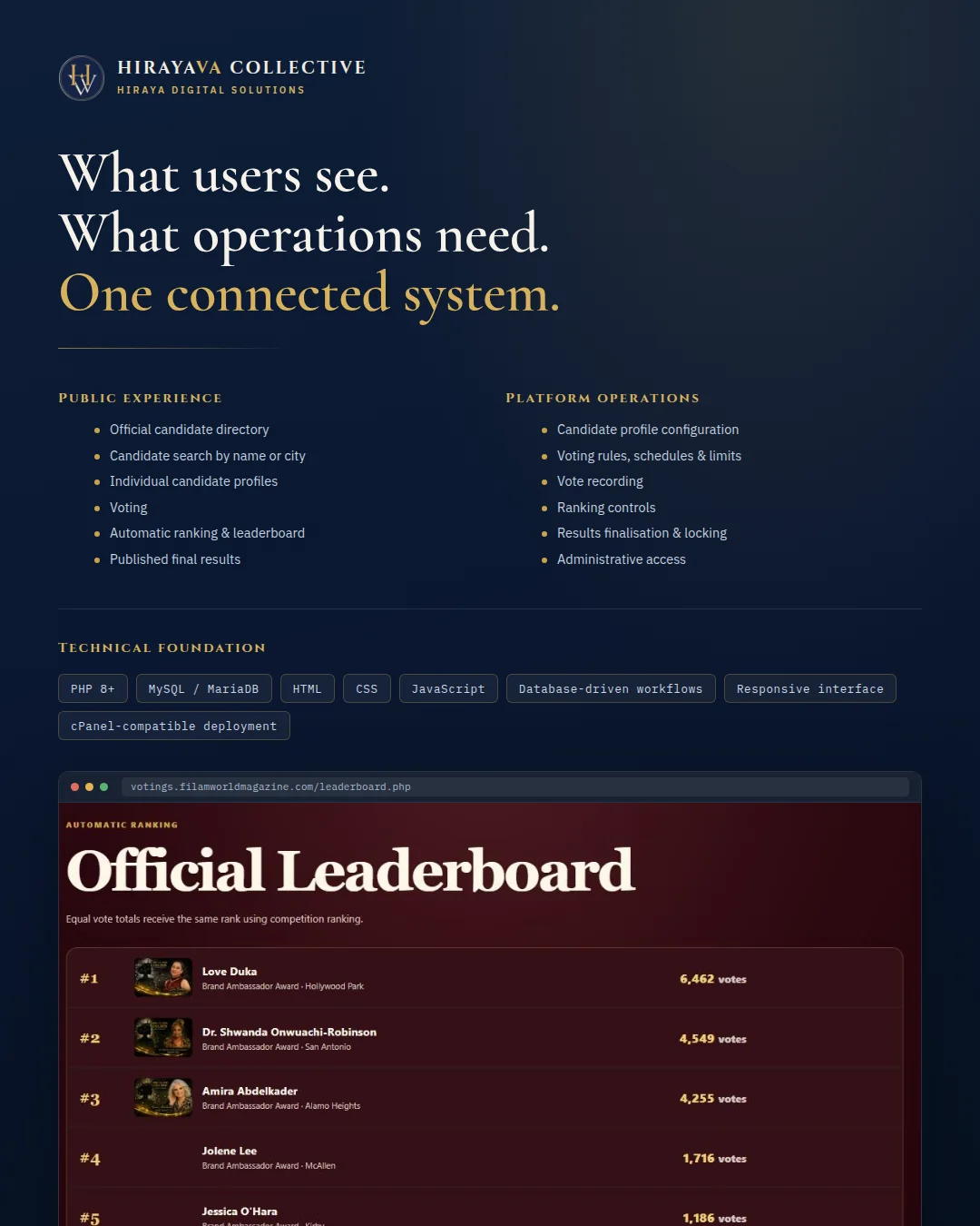Voting platform capabilities graphic showing public experience, platform operations and technical foundation